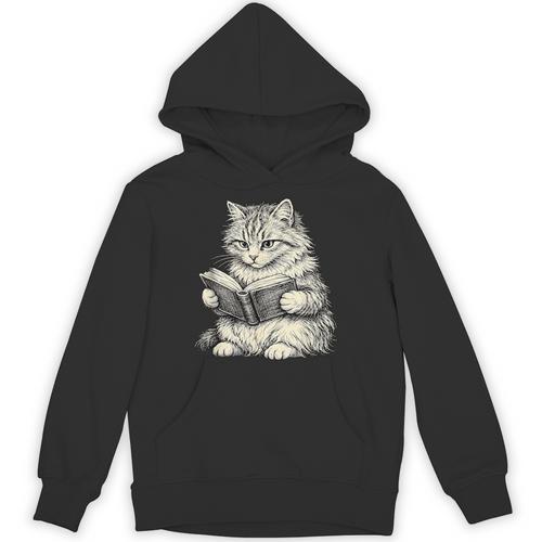 Cute Cat Reading Book Classic Bookworm Animal Pet Lover Unisex Hoodie - Bookorys AU