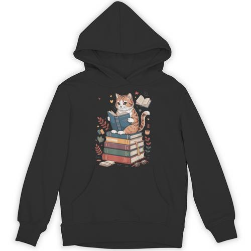 Cute Cat Reading Books With Tea Unisex Hoodie - Bookorys AU