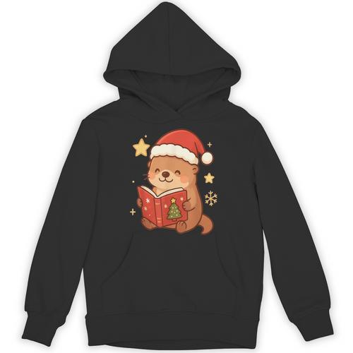 Cute Christmas Book Otter Reading Snowy Holiday Story Unisex Hoodie - Bookorys DE
