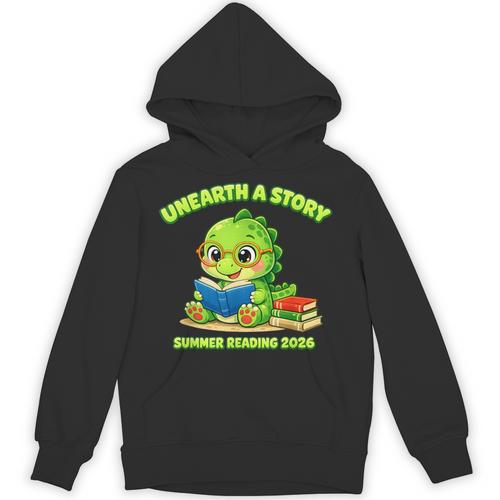 Cute Dino Book Lover Unearth A Story Summer Reading Unisex Hoodie - Bookorys