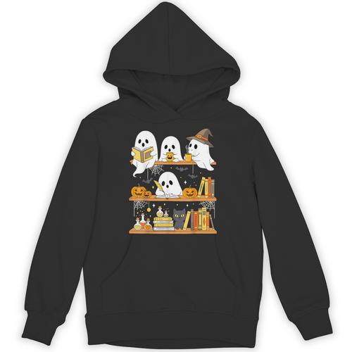 Cute Halloween Ghost Bookshelf Cat Book Lover Unisex Hoodie - Bookorys DE