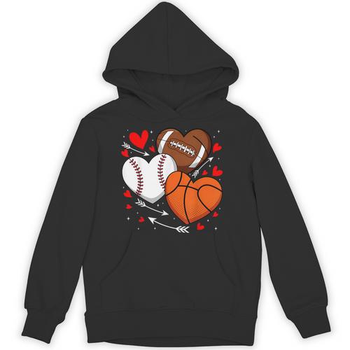 Cute Heart Baseball Basketball Football Valentine Boy Men Unisex Hoodie - Sportilla