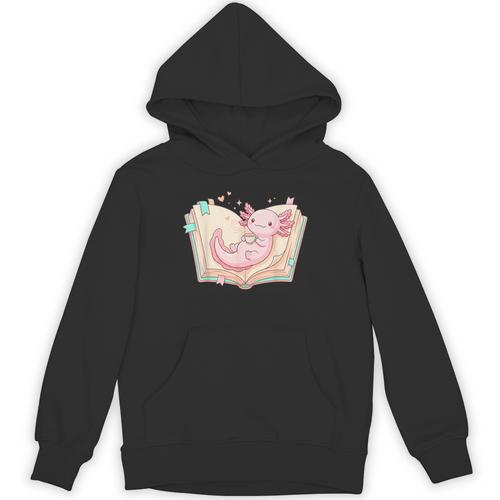 Cute Kawaii Axolotl Book Tea Lover Women Reading Cozy Art Unisex Hoodie - Bookorys