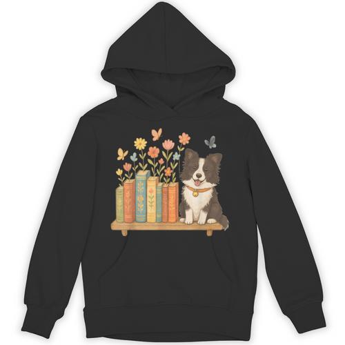 Cute Kawaii Border Collie Dog Books Flowers Unisex Hoodie - Bookorys DE
