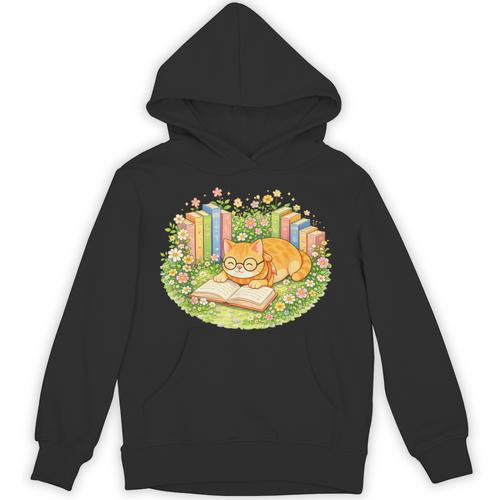 Cute Kawaii Cat Books Flowers Unisex Hoodie - Bookorys