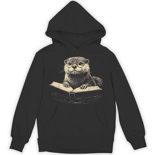 Cute Otter Wearing Glasses Reading Book Librarian Teacher Unisex Hoodie - Bookorys UK