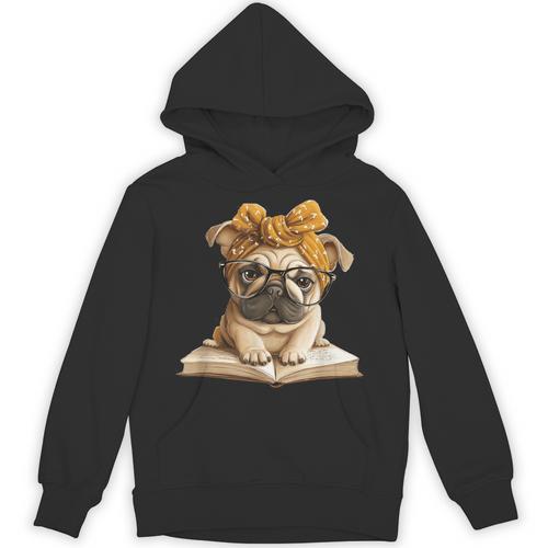 Cute Pug Reading Dog Book Lover Animal Graphic Baby Portrait Unisex Hoodie - Bookorys
