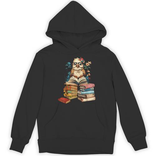 Cute Reading Chicken With Glasses Books Bookworm Reader Unisex Hoodie - Bookorys