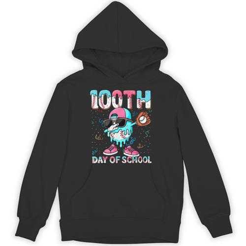 Dabbing Drippy 100th Days Of School Baseball Ice Cream Drip Unisex Hoodie - Sportilla