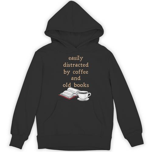 Dark Academia Aesthetic Easily Distracted By Coffee And Book Unisex Hoodie - Bookorys CA