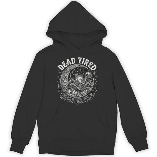 Dead Tired Still Awake Skeleton Moon Reading Unisex Hoodie - Bookorys CA