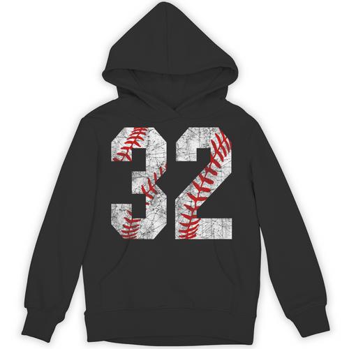 Distressed Baseball Number 32 Jersey Uniform Player Fan Unisex Hoodie - Sportilla