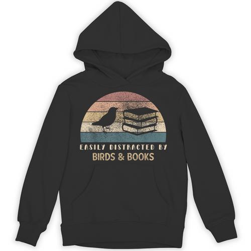 Easily Distracted By Birds & Books Retro Birding Bird Unisex Hoodie - Bookorys