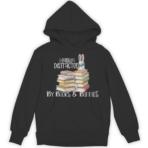 Easily Distracted By Books And Bunnies Unisex Hoodie - Bookorys UK