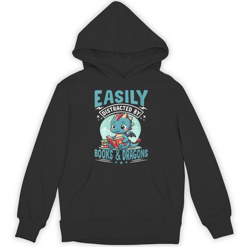 Easily Distracted By Books And Dragons Nerds Unisex Hoodie - Bookorys