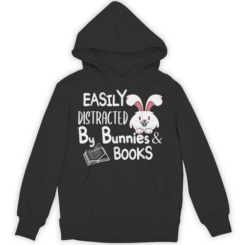 Easily Distracted By Bunnies And Books Unisex Hoodie - Bookorys UK