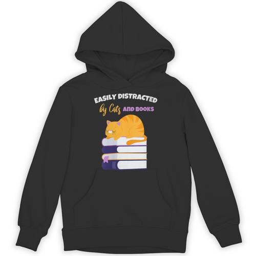 Easily Distracted Cats And Books Cute Cat Book Lover Unisex Hoodie - Bookorys AU
