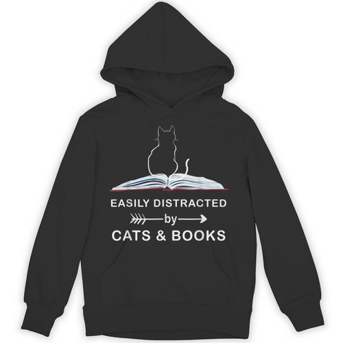 Easily Distracted By Cats And Books Reading Cats Main Coon Unisex Hoodie - Bookorys AU