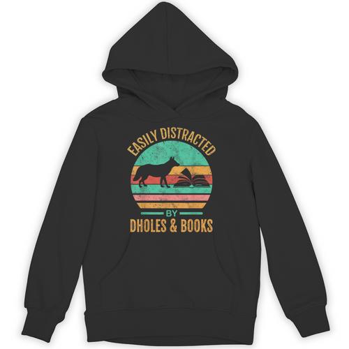 Easily Distracted By Dholes & Books Retro Wild Dogs Lover Unisex Hoodie - Bookorys