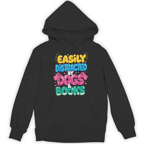 Easily Distracted By Dogs & Books Kawaii Dog & Book Lover Unisex Hoodie - Bookorys