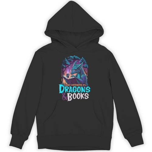 Easily Distracted By Dragon And Books For Book Lover Unisex Hoodie - Bookorys AU