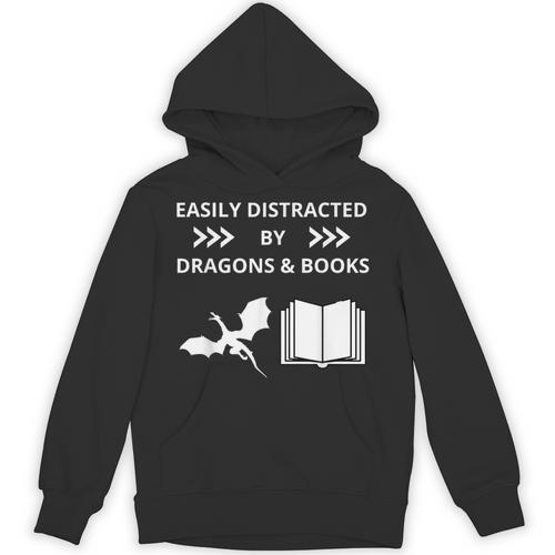 Easily Distracted By Dragon And Books Nerds Unisex Hoodie - Bookorys