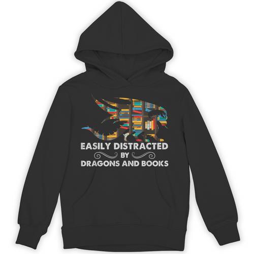 Easily Distracted By Dragons & Books Cool Reading Books Unisex Hoodie - Bookorys