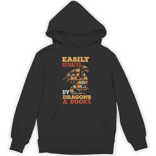 Easily Distracted By Dragons And Books Dragon Lover Mythical Unisex Hoodie - Bookorys DE