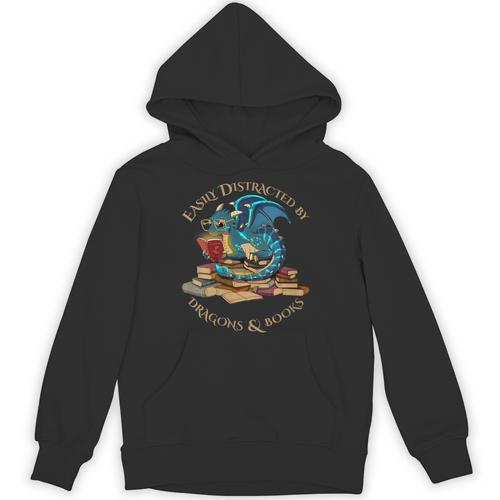 Easily Distracted By Dragons And Books Nerd Dragon Unisex Hoodie - Bookorys