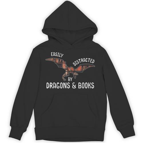 Easily Distracted By Dragons And Books Nerd Readers Unisex Hoodie - Bookorys AU