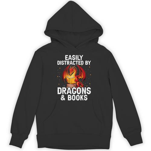 Easily Distracted By Dragons And Books Reading Unisex Hoodie - Bookorys DE