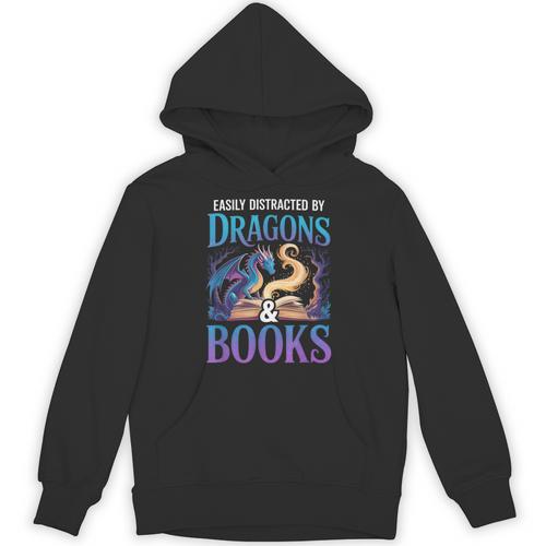 Easily Distracted By Dragons Fantasy Book Reading Unisex Hoodie - Bookorys