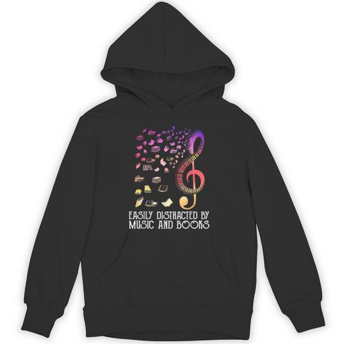Easily Distracted By Music And Books For Book Lovers Unisex Hoodie - Bookorys