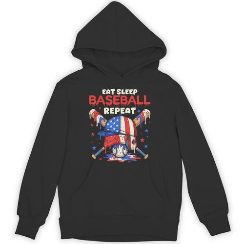 Eat Sleep Baseball Repeat Ice Cream Drip Crossed Bats Unisex Hoodie - Sportilla