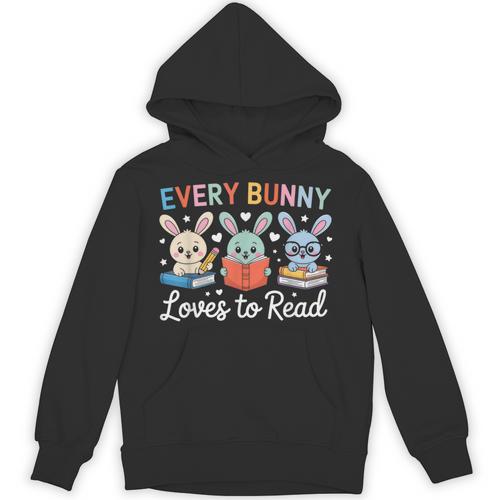 Every Bunny Loves To Read Cute Easter Book Lover Women Girls Unisex Hoodie - Bookorys