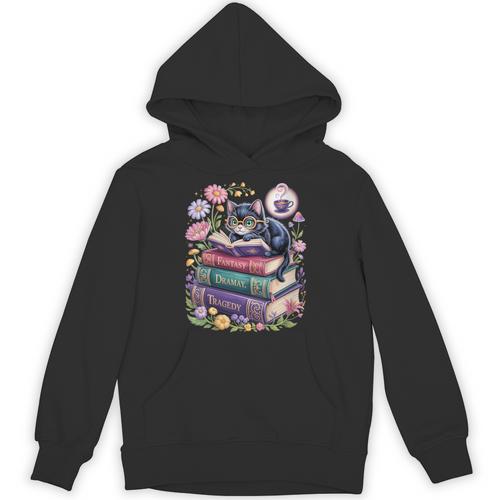 Fantasy Drama Tragedy Cute Cat Book Lover Readers Librarians Unisex Hoodie - Bookorys AU