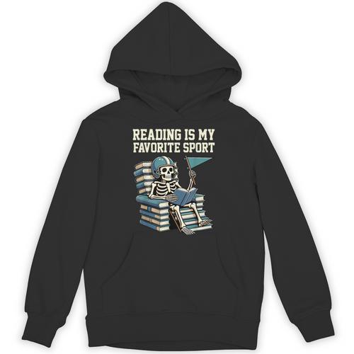 Football Skeleton Reading On Book Stack Unisex Hoodie - Bookorys DE