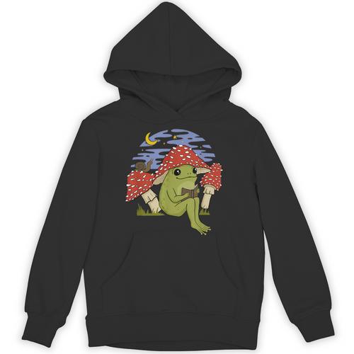 Frog With Mushroom Hat Cottagecore Goblincore Book Lover Unisex Hoodie - Bookorys