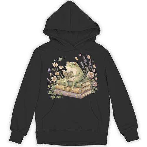 Frog Reading Book Aesthetic Cottagecore Floral Frog Girls Unisex Hoodie - Bookorys AU