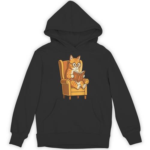 Ginger Tabby Cat Reading Book Glasses Retro Illustration Unisex Hoodie - Bookorys DE