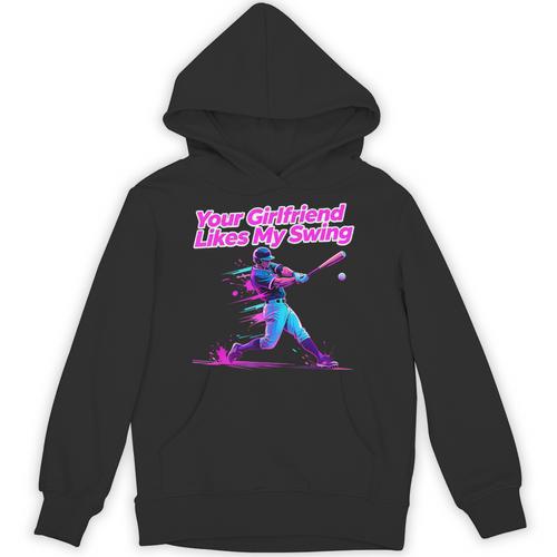 Your Girlfriend Likes My Swing Baseball Quote Boys Men Unisex Hoodie - Sportilla