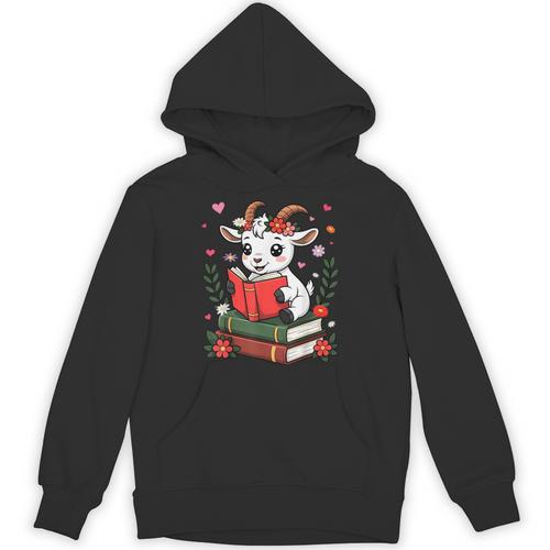Goat Reading Book Graphic With Floral Unisex Hoodie - Bookorys DE
