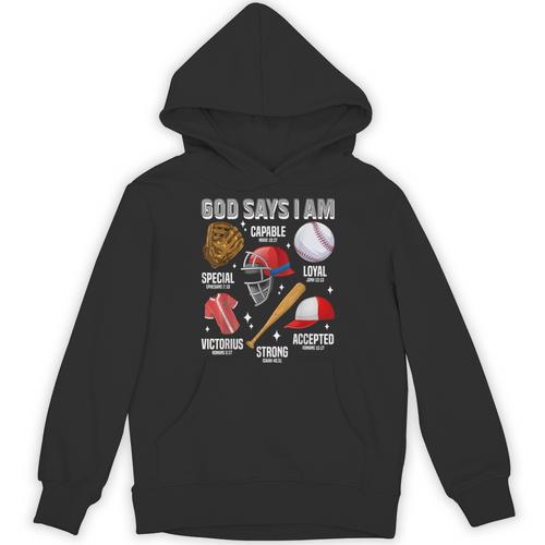 God Says I Am Baseball Player Catcher Pitcher Boys Men Unisex Hoodie - Sportilla