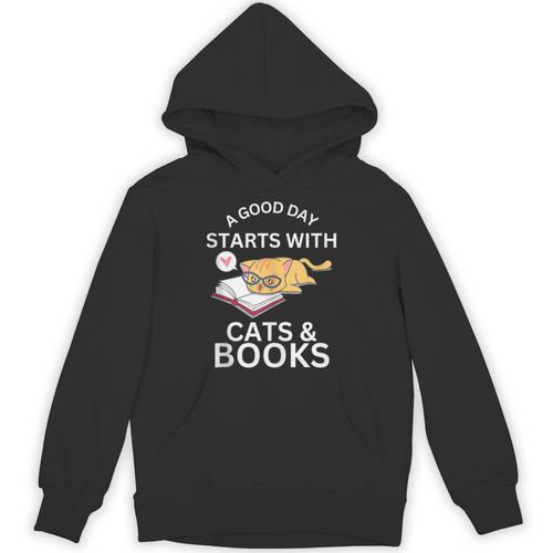 A Good Day Starts With Cats & Books Unisex Hoodie - Bookorys AU