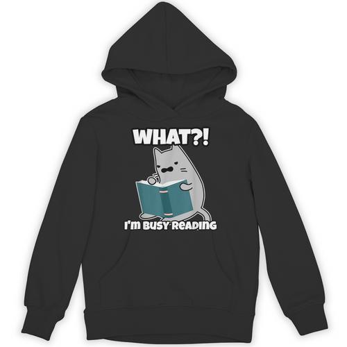 Grey Cat Reading Book Busy Doing Book Related Things Men Women Kids Unisex Hoodie - Bookorys AU