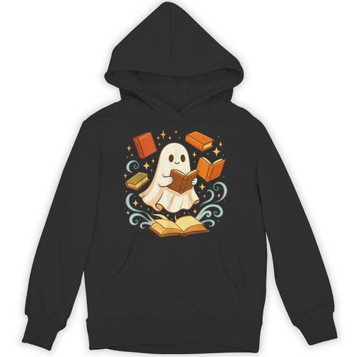 Halloween Cute Ghost Shirt Reading Books Ghost Unisex Hoodie - Bookorys UK