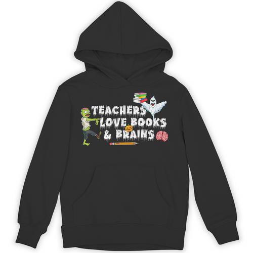 Halloween Teacher Love Books And Brains Teacher Halloween For Men Women Kids Unisex Hoodie - Bookorys