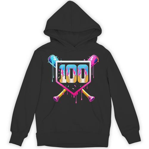 Happy 100 Days Of School Baseball Drip 100th Day Of School Unisex Hoodie - Sportilla