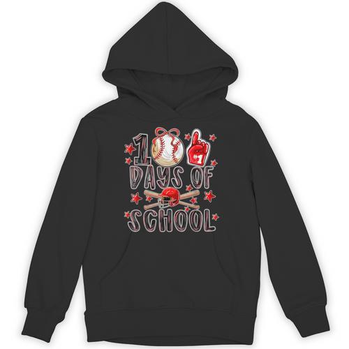 Happy 100 Days Of School Baseball Girls Coquette Bow Teacher Unisex Hoodie - Sportilla