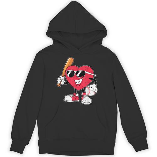 Heart Play Baseball Valentine's Day Teens Boys Girls Kids Unisex Hoodie - Sportilla